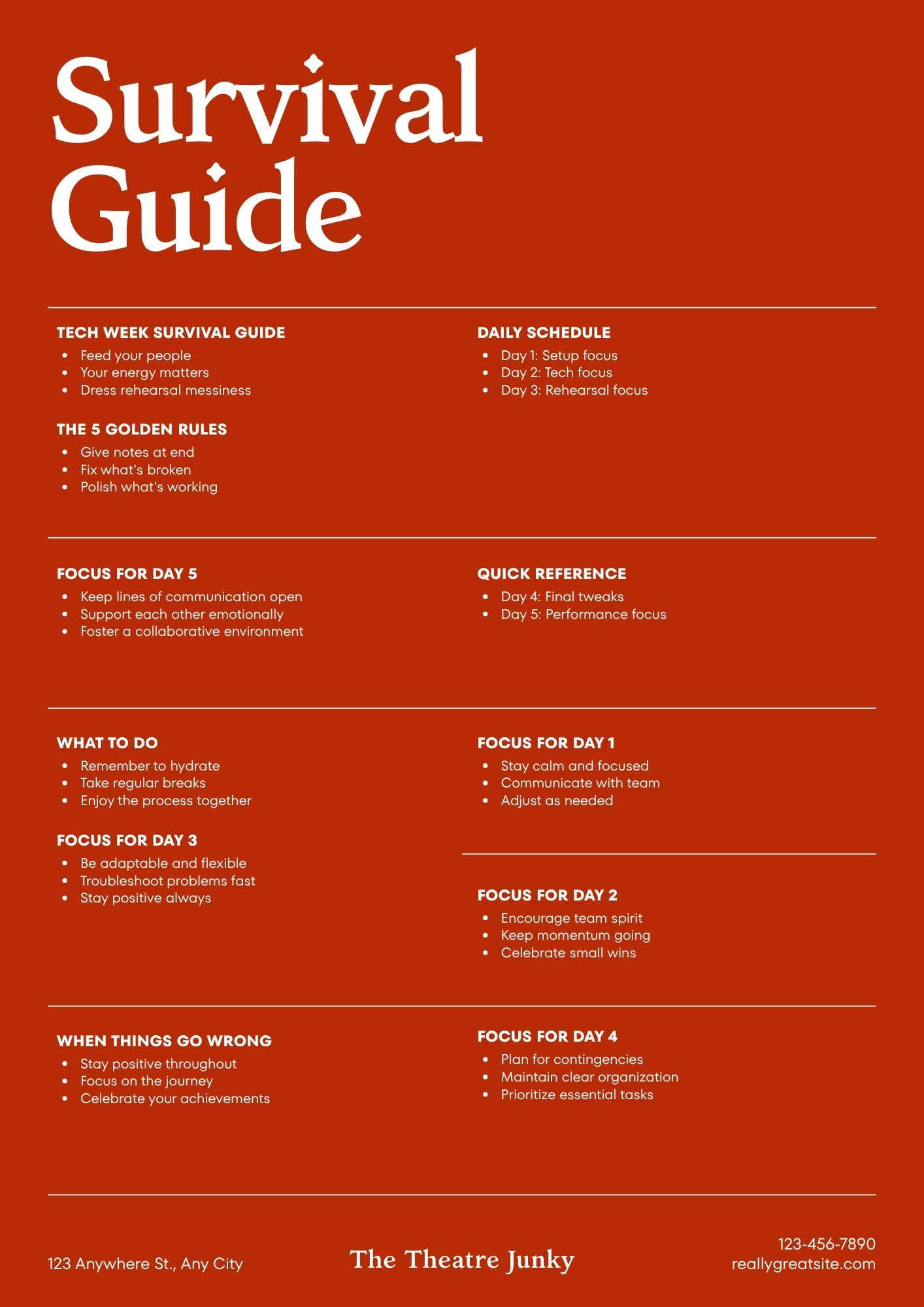 Tech Week Survival Guide -- free printable guide for high school theatre directors